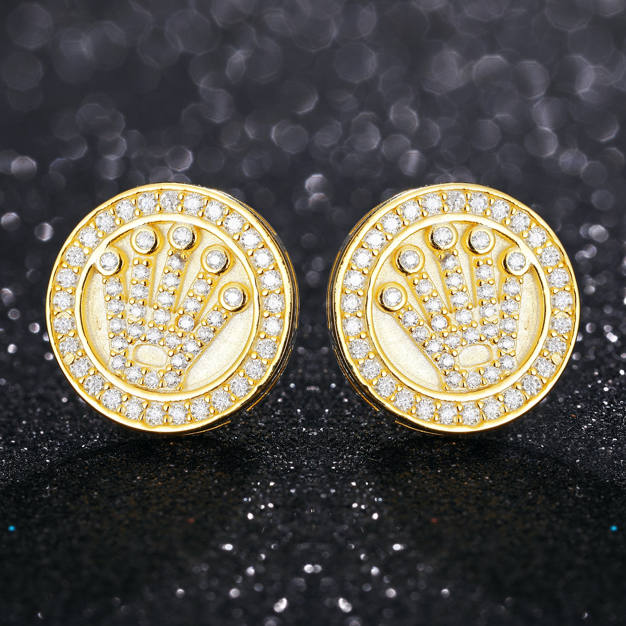 Classic 925 Silver Genuine VVS Diamond Kings Crown Hip Hop Earrings