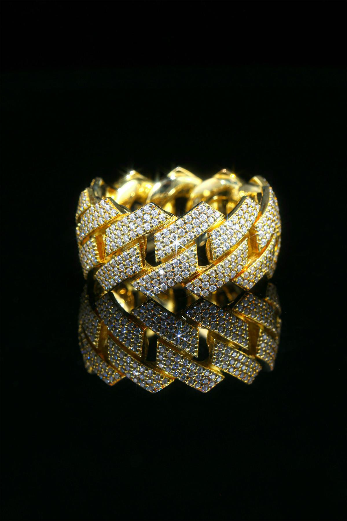 Hip-Hop Style Moissanite Cuban Chain Geometric Design Ring