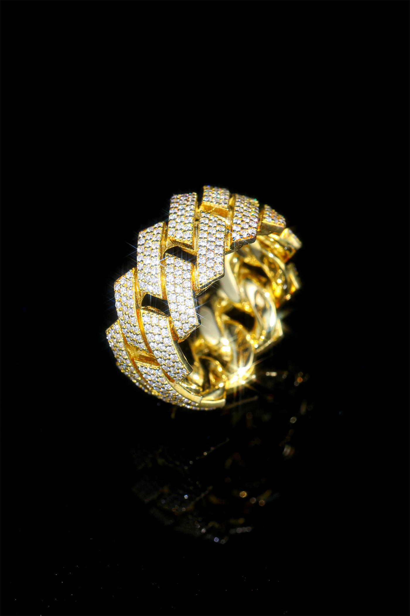 Hip-Hop Style Moissanite Cuban Chain Geometric Design Ring