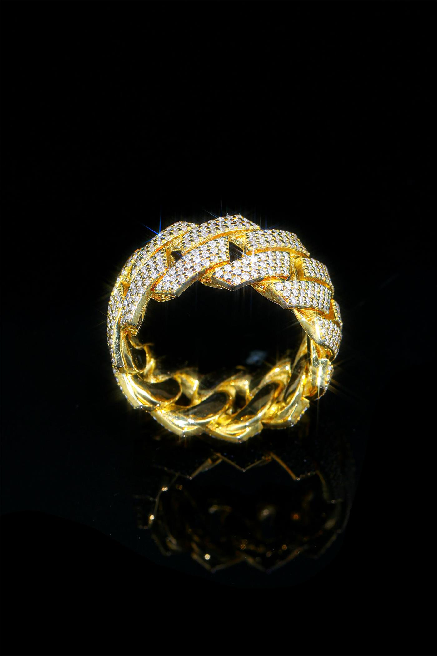 Hip-Hop Style Moissanite Cuban Chain Geometric Design Ring