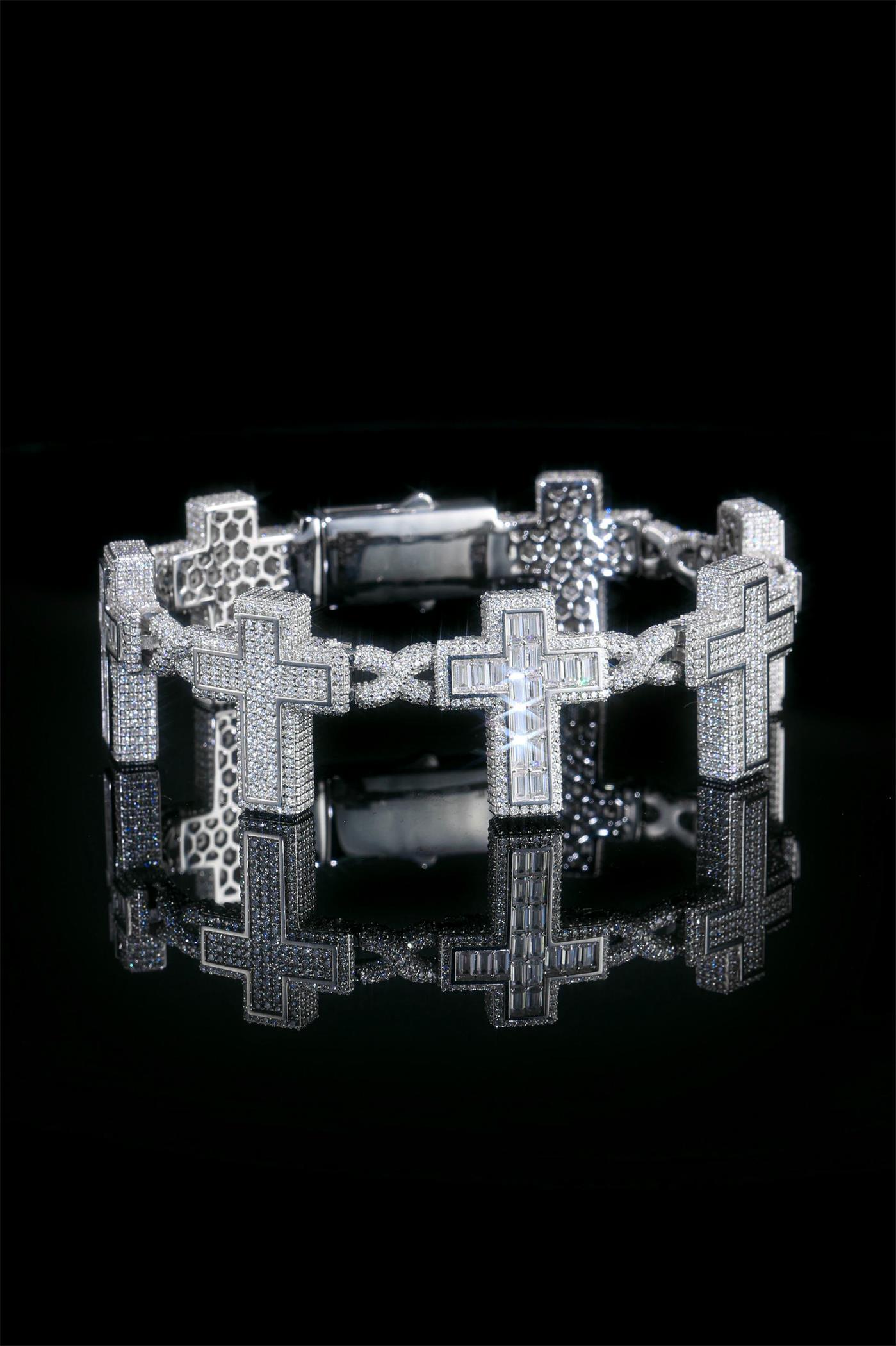 Silver Plated Moissanite Square Cross Infinity Link Bracelet