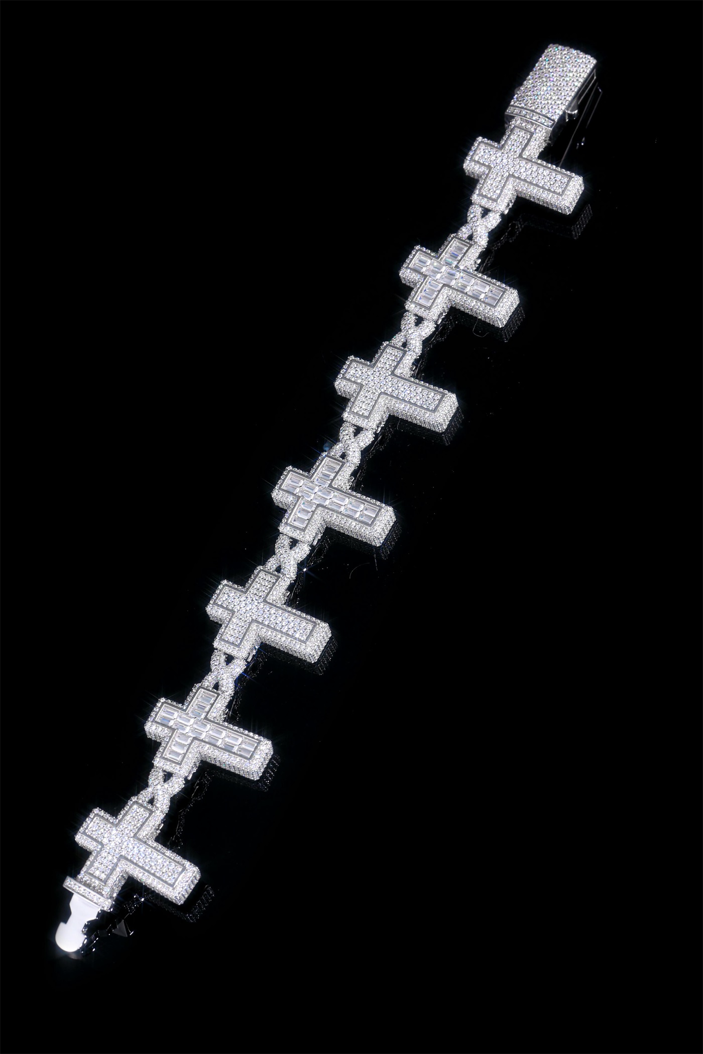 Silver Plated Moissanite Square Cross Infinity Link Bracelet