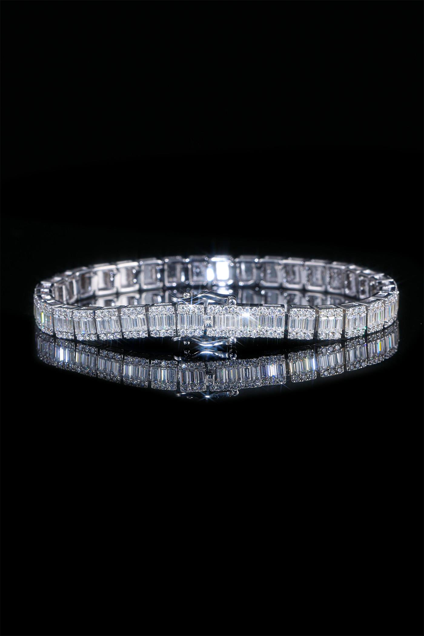 8.5mm Silver Plated Square Moissanite Vintage Punk Single Row Bracelet