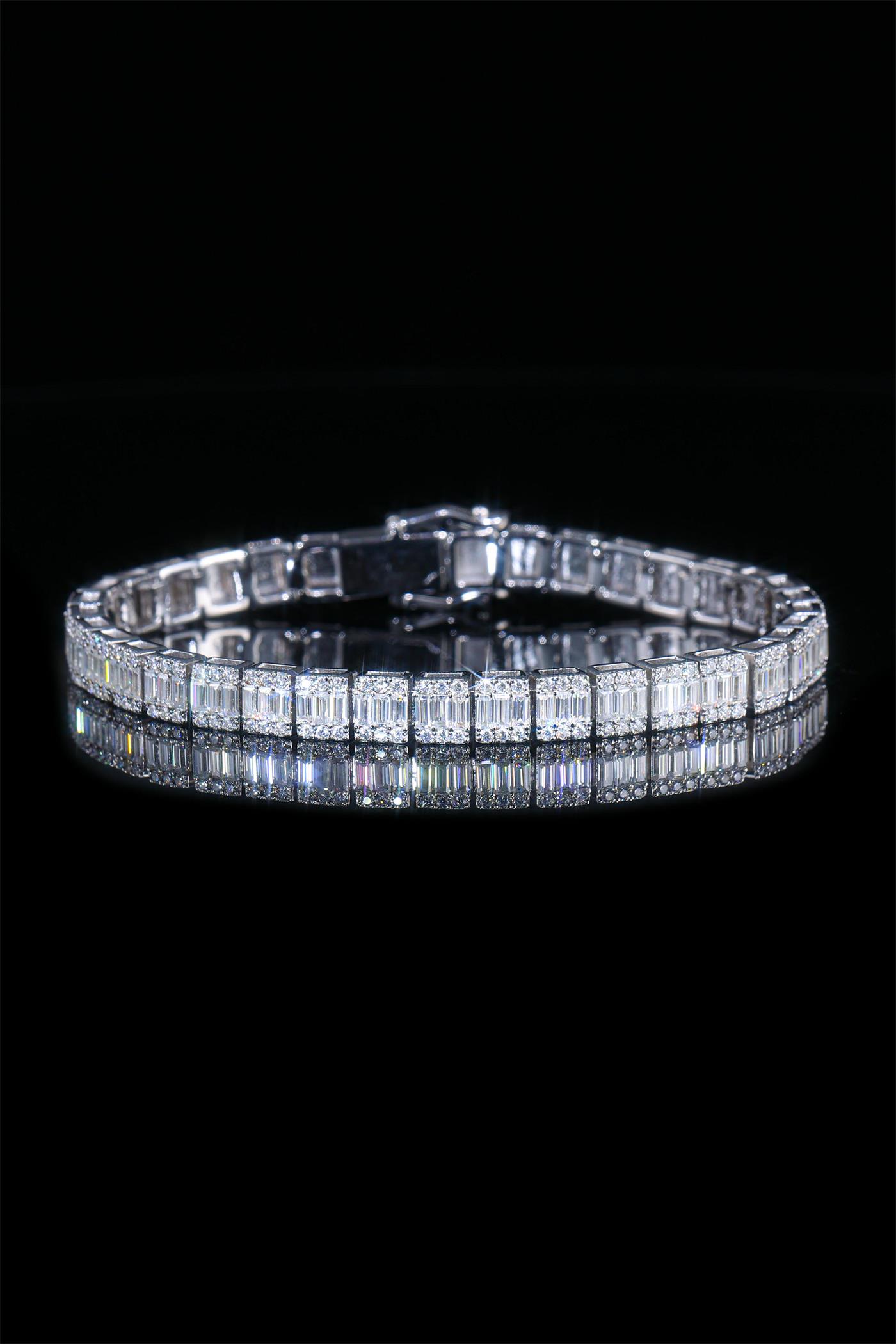 8.5mm Silver Plated Square Moissanite Vintage Punk Single Row Bracelet