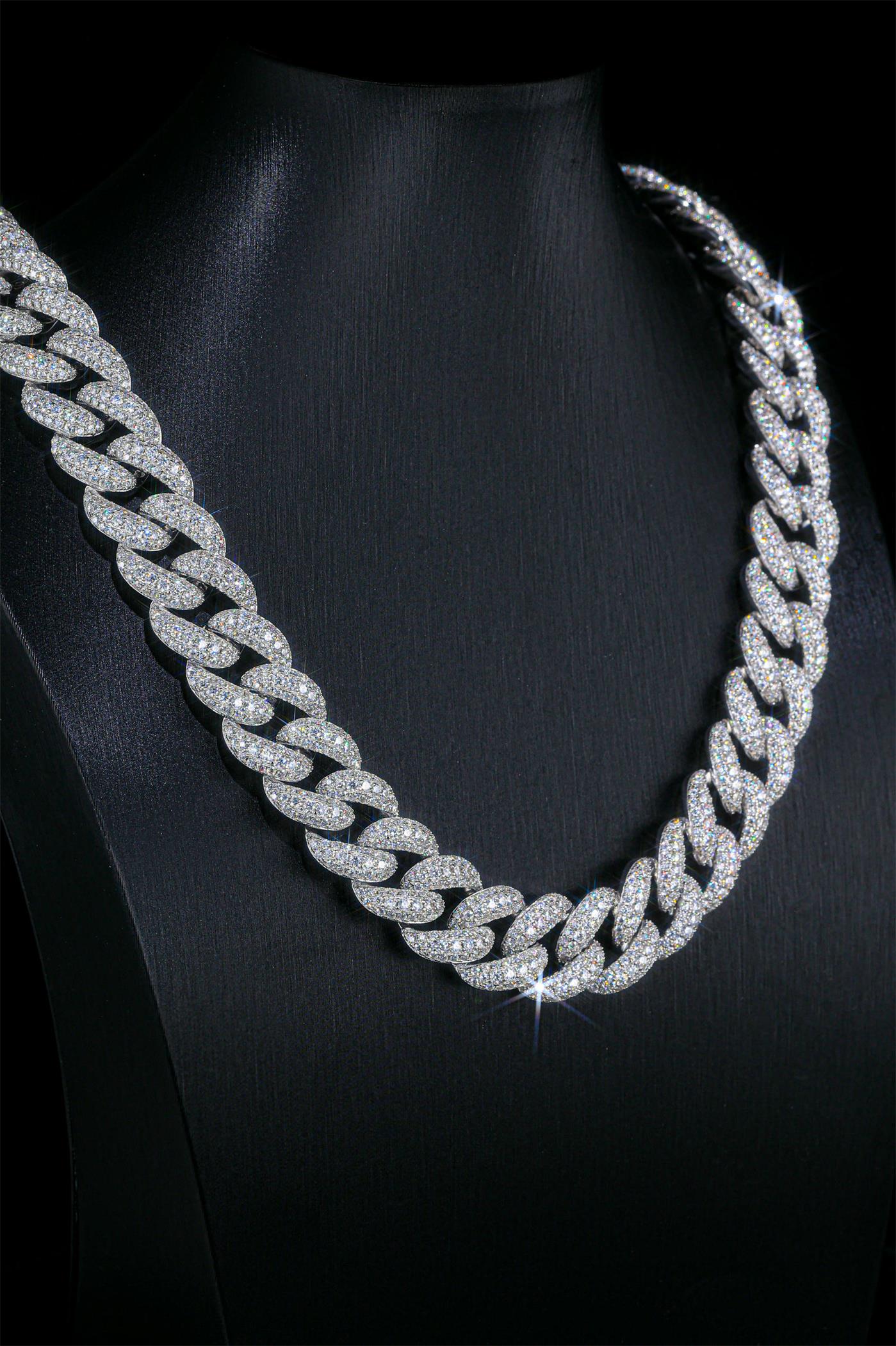 14mm 3D Moissanite Cuban Link Hip Hop High Density Full Diamond Choker Necklace